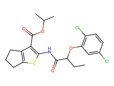 isopropyl 2-{[2-(2,5-dichlorophenoxy)butanoyl]amino}-5,6-dihydro-4H-cyclopenta[b]thiophene-3-carboxylate structure