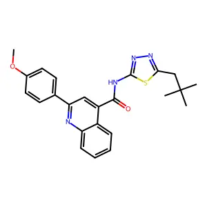 N-[5-(2,2-dimethylpropyl)-1,3,4-thiadiazol-2-yl]-2-(4-methoxyphenyl)quinoline-4-carboxamide structure