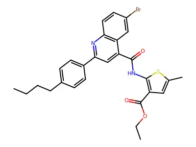 ethyl 2-({[6-bromo-2-(4-butylphenyl)-4-quinolinyl]carbonyl}amino)-5-methyl-3-thiophenecarboxylate structure