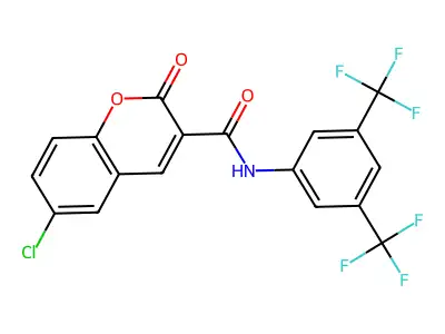N-[3,5-bis(trifluoromethyl)phenyl]-6-chloro-2-oxochromene-3-carboxamide structure