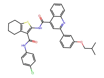 N-[3-[(4-chlorophenyl)carbamoyl]-4,5,6,7-tetrahydro-1-benzothiophen-2-yl]-2-[3-(2-methylpropoxy)phenyl]quinoline-4-carboxamide structure