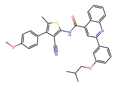 N-[3-cyano-4-(4-methoxyphenyl)-5-methylthiophen-2-yl]-2-[3-(2-methylpropoxy)phenyl]quinoline-4-carboxamide structure