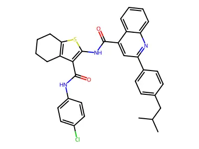 N-[3-[(4-chlorophenyl)carbamoyl]-4,5,6,7-tetrahydro-1-benzothiophen-2-yl]-2-[4-(2-methylpropyl)phenyl]quinoline-4-carboxamide structure