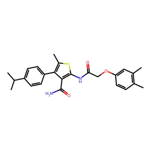 2-[[2-(3,4-dimethylphenoxy)acetyl]amino]-5-methyl-4-(4-propan-2-ylphenyl)thiophene-3-carboxamide structure
