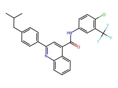 N-[4-chloro-3-(trifluoromethyl)phenyl]-2-[4-(2-methylpropyl)phenyl]quinoline-4-carboxamide structure
