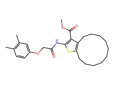 methyl 2-{[(3,4-dimethylphenoxy)acetyl]amino}-4,5,6,7,8,9,10,11,12,13-decahydrocyclododeca[b]thiophene-3-carboxylate structure