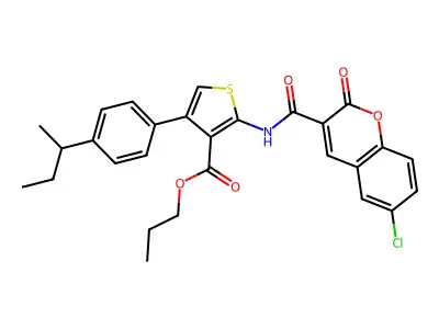 propyl 4-(4-butan-2-ylphenyl)-2-[(6-chloro-2-oxochromene-3-carbonyl)amino]thiophene-3-carboxylate structure