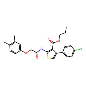 propyl 4-(4-chlorophenyl)-2-[[2-(3,4-dimethylphenoxy)acetyl]amino]thiophene-3-carboxylate structure