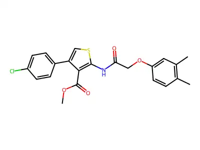 methyl 4-(4-chlorophenyl)-2-[[2-(3,4-dimethylphenoxy)acetyl]amino]thiophene-3-carboxylate structure