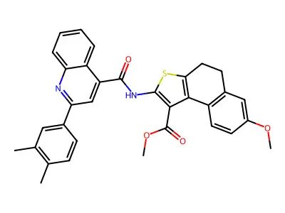 methyl 2-({[2-(3,4-dimethylphenyl)-4-quinolinyl]carbonyl}amino)-7-methoxy-4,5-dihydronaphtho[2,1-b]thiophene-1-carboxylate structure