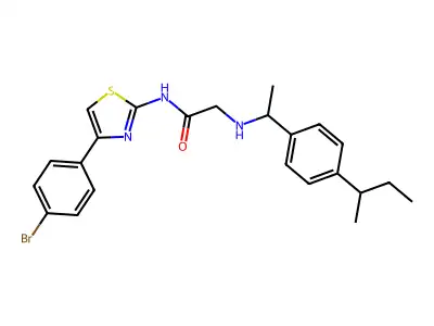 N-[4-(4-bromophenyl)-1,3-thiazol-2-yl]-2-[1-(4-butan-2-ylphenyl)ethylamino]acetamide structure