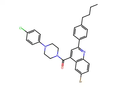 [6-bromo-2-(4-butylphenyl)quinolin-4-yl]-[4-(4-chlorophenyl)piperazin-1-yl]methanone structure