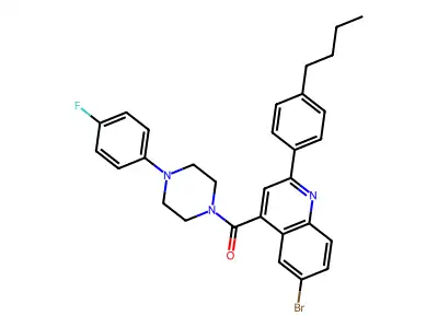 [6-bromo-2-(4-butylphenyl)quinolin-4-yl]-[4-(4-fluorophenyl)piperazin-1-yl]methanone structure