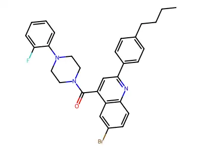[6-bromo-2-(4-butylphenyl)quinolin-4-yl]-[4-(2-fluorophenyl)piperazin-1-yl]methanone structure