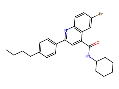 6-bromo-2-(4-butylphenyl)-N-cyclohexylquinoline-4-carboxamide structure