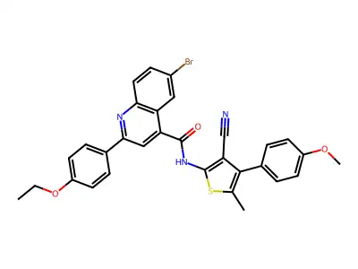 6-bromo-N-[3-cyano-4-(4-methoxyphenyl)-5-methylthiophen-2-yl]-2-(4-ethoxyphenyl)quinoline-4-carboxamide structure