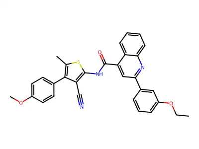 N-[3-cyano-4-(4-methoxyphenyl)-5-methylthiophen-2-yl]-2-(3-ethoxyphenyl)quinoline-4-carboxamide structure