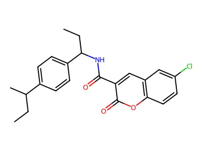 N-[1-(4-butan-2-ylphenyl)propyl]-6-chloro-2-oxochromene-3-carboxamide structure