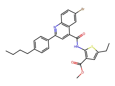 methyl 2-({[6-bromo-2-(4-butylphenyl)-4-quinolinyl]carbonyl}amino)-5-ethyl-3-thiophenecarboxylate structure