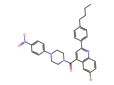 [6-bromo-2-(4-butylphenyl)quinolin-4-yl]-[4-(4-nitrophenyl)piperazin-1-yl]methanone structure