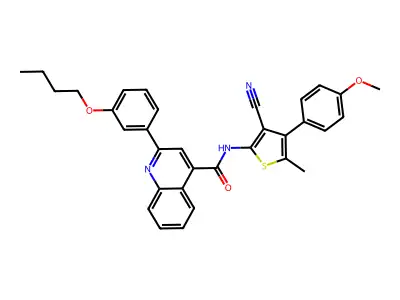 2-(3-butoxyphenyl)-N-[3-cyano-4-(4-methoxyphenyl)-5-methylthiophen-2-yl]quinoline-4-carboxamide structure