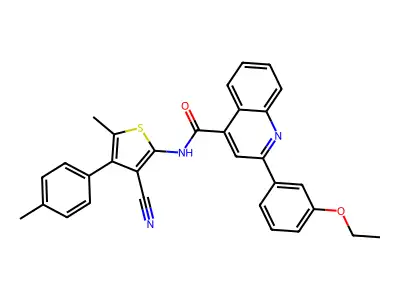 N-[3-cyano-5-methyl-4-(4-methylphenyl)thiophen-2-yl]-2-(3-ethoxyphenyl)quinoline-4-carboxamide structure