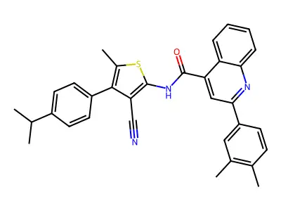 N-[3-cyano-5-methyl-4-(4-propan-2-ylphenyl)thiophen-2-yl]-2-(3,4-dimethylphenyl)quinoline-4-carboxamide structure