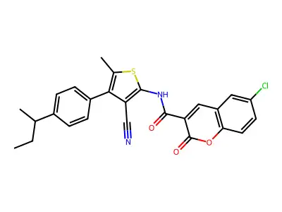 N-[4-(4-butan-2-ylphenyl)-3-cyano-5-methylthiophen-2-yl]-6-chloro-2-oxochromene-3-carboxamide structure