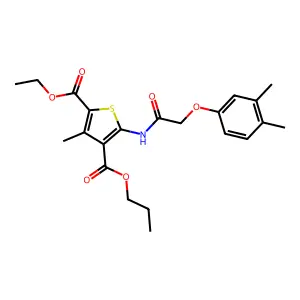 2-ethyl 4-propyl 5-{[(3,4-dimethylphenoxy)acetyl]amino}-3-methyl-2,4-thiophenedicarboxylate structure