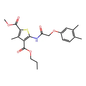 2-methyl 4-propyl 5-{[(3,4-dimethylphenoxy)acetyl]amino}-3-methyl-2,4-thiophenedicarboxylate structure