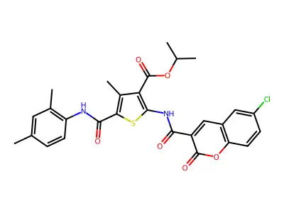 isopropyl 2-{[(6-chloro-2-oxo-2H-chromen-3-yl)carbonyl]amino}-5-[(2,4-dimethylanilino)carbonyl]-4-methyl-3-thiophenecarboxylate structure