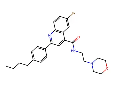 6-bromo-2-(4-butylphenyl)-N-(2-morpholin-4-ylethyl)quinoline-4-carboxamide structure