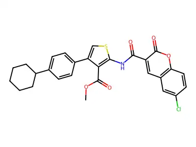 methyl 2-[(6-chloro-2-oxochromene-3-carbonyl)amino]-4-(4-cyclohexylphenyl)thiophene-3-carboxylate structure