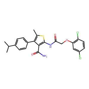 2-[[2-(2,5-dichlorophenoxy)acetyl]amino]-5-methyl-4-(4-propan-2-ylphenyl)thiophene-3-carboxamide structure