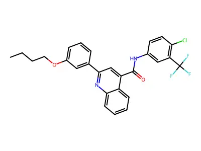 2-(3-butoxyphenyl)-N-[4-chloro-3-(trifluoromethyl)phenyl]quinoline-4-carboxamide structure