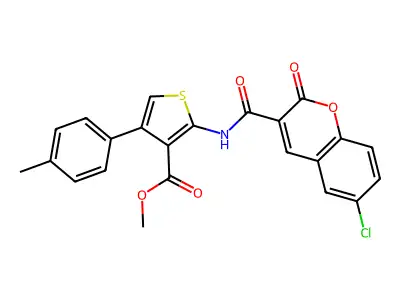 methyl 2-[(6-chloro-2-oxochromene-3-carbonyl)amino]-4-(4-methylphenyl)thiophene-3-carboxylate structure
