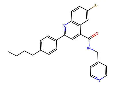 6-bromo-2-(4-butylphenyl)-N-(pyridin-4-ylmethyl)quinoline-4-carboxamide structure