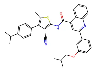 N-[3-cyano-5-methyl-4-(4-propan-2-ylphenyl)thiophen-2-yl]-2-[3-(2-methylpropoxy)phenyl]quinoline-4-carboxamide structure