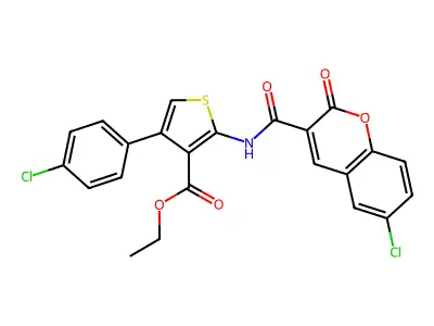 ethyl 2-[(6-chloro-2-oxochromene-3-carbonyl)amino]-4-(4-chlorophenyl)thiophene-3-carboxylate structure