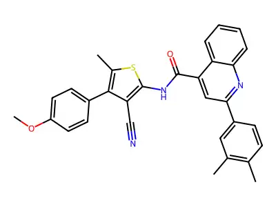 N-[3-cyano-4-(4-methoxyphenyl)-5-methylthiophen-2-yl]-2-(3,4-dimethylphenyl)quinoline-4-carboxamide structure