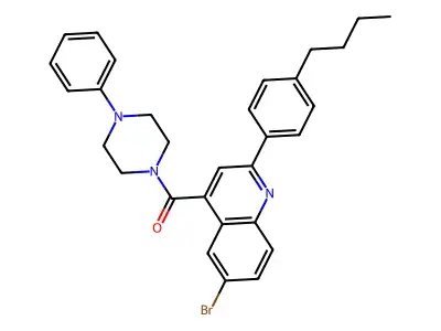 [6-Bromo-2-(4-butylphenyl)quinolin-4-yl]-(4-phenylpiperazin-1-yl)methanone structure