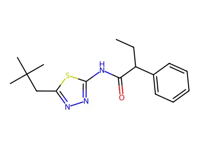 N-[5-(2,2-dimethylpropyl)-1,3,4-thiadiazol-2-yl]-2-phenylbutanamide structure