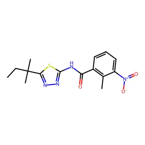 2-methyl-N-[5-(2-methylbutan-2-yl)-1,3,4-thiadiazol-2-yl]-3-nitrobenzamide structure