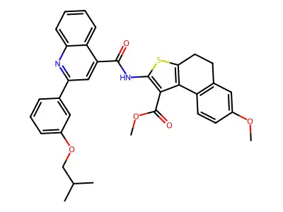 methyl 2-({[2-(3-isobutoxyphenyl)-4-quinolinyl]carbonyl}amino)-7-methoxy-4,5-dihydronaphtho[2,1-b]thiophene-1-carboxylate structure