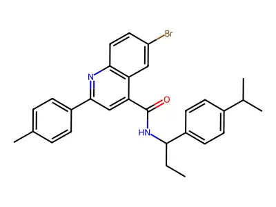 6-bromo-2-(4-methylphenyl)-N-[1-(4-propan-2-ylphenyl)propyl]quinoline-4-carboxamide structure