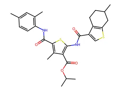isopropyl 5-[(2,4-dimethylanilino)carbonyl]-4-methyl-2-{[(6-methyl-4,5,6,7-tetrahydro-1-benzothien-3-yl)carbonyl]amino}-3-thiophenecarboxylate structure