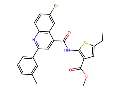 methyl 2-({[6-bromo-2-(3-methylphenyl)-4-quinolinyl]carbonyl}amino)-5-ethyl-3-thiophenecarboxylate structure