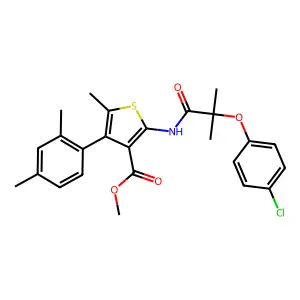methyl 2-[[2-(4-chlorophenoxy)-2-methylpropanoyl]amino]-4-(2,4-dimethylphenyl)-5-methylthiophene-3-carboxylate structure