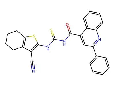 N-[(3-cyano-4,5,6,7-tetrahydro-1-benzothiophen-2-yl)carbamothioyl]-2-phenylquinoline-4-carboxamide structure