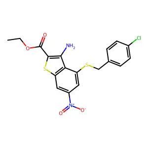 ethyl 3-amino-4-[(4-chlorobenzyl)sulfanyl]-6-nitro-1-benzothiophene-2-carboxylate structure